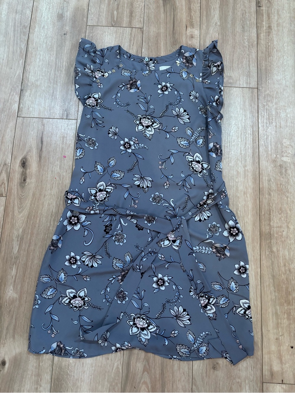 Women’s Floral Flutter-Sleeve Dress in Slate Blue